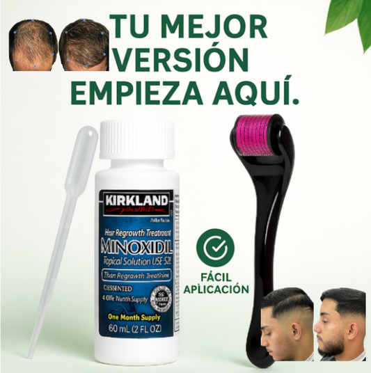 Minoxidil + Dermarroller + gotero –  La solución definitiva contra la calvicie, barba irregular y cejas